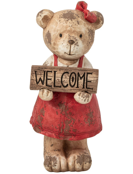 Statue ours Welcome de jardin en magnésium rouge 65 cm Tannheim J-Line - 1