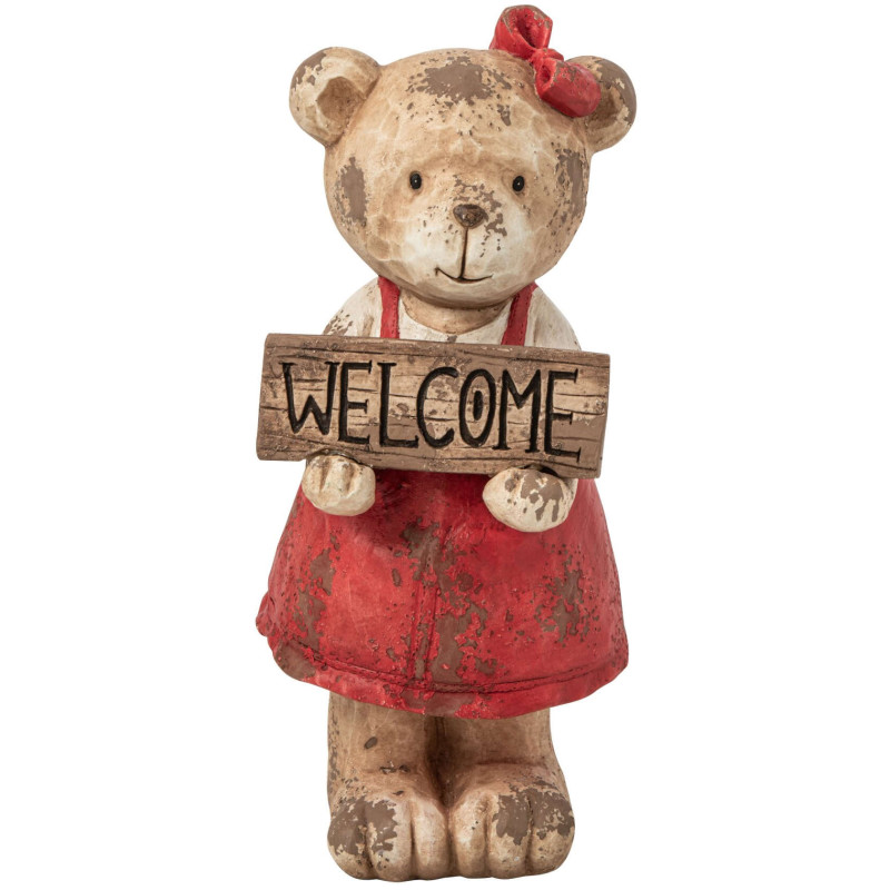 Statue ours Welcome de jardin en magnésium rouge 65 cm Tannheim J-Line - 1