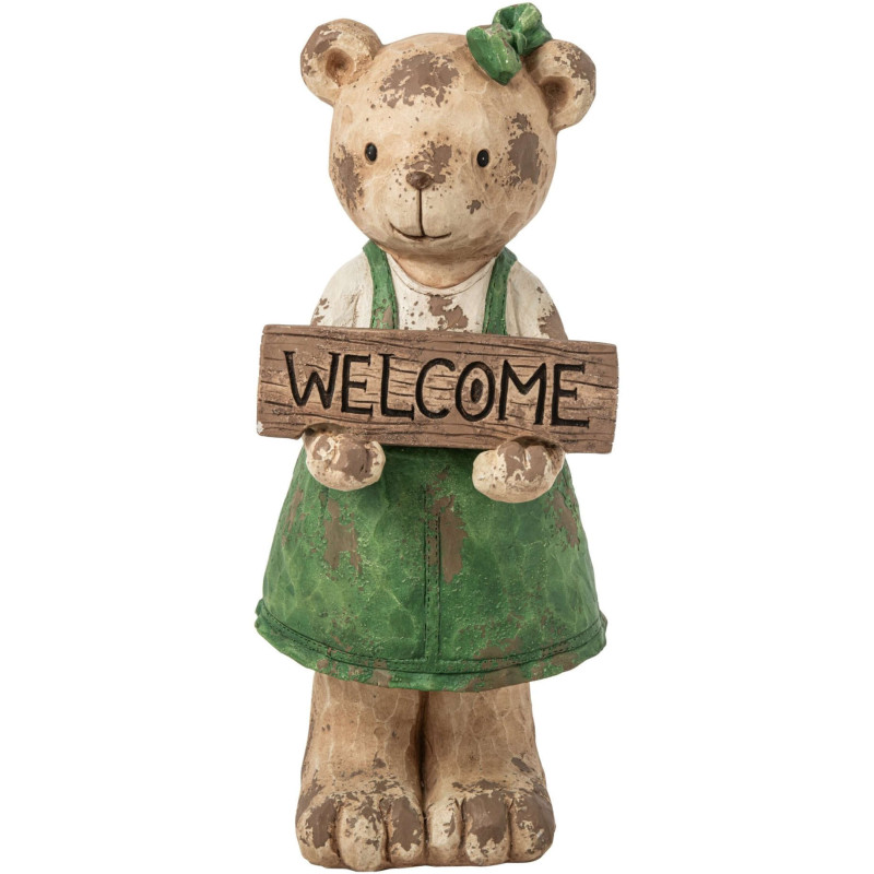 Grande statue ours Welcome de jardin vert 83 cm Tannheim J-Line - 1
