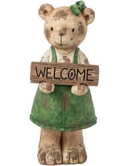 Grande statue ours Welcome de jardin vert 83 cm Tannheim J-Line - 1