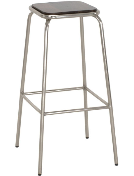 Tabouret de bar métal chromé et bois foncé 77 cm Trévico  - 1