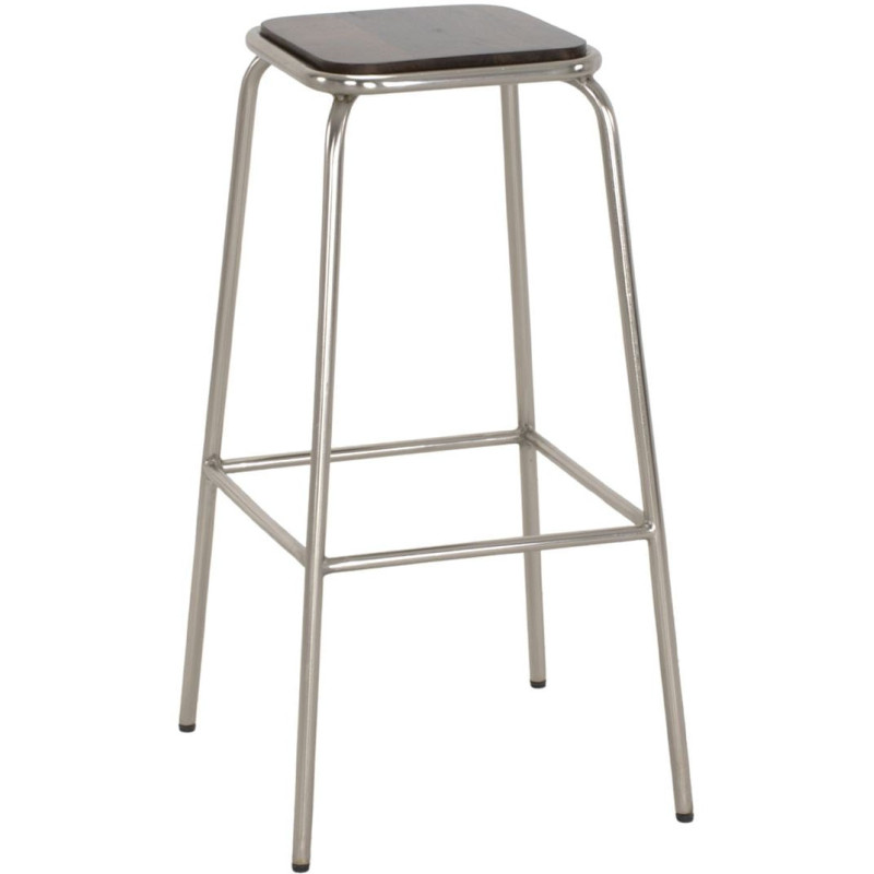 Tabouret de bar métal chromé et bois foncé 77 cm Trévico  - 1