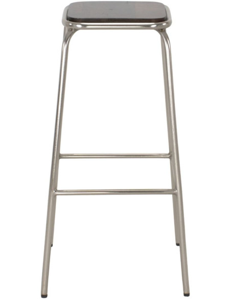 Tabouret de bar métal chromé et bois foncé 77 cm Trévico  - 2