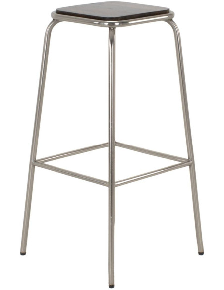 Tabouret de bar métal chromé et bois foncé 77 cm Trévico  - 3