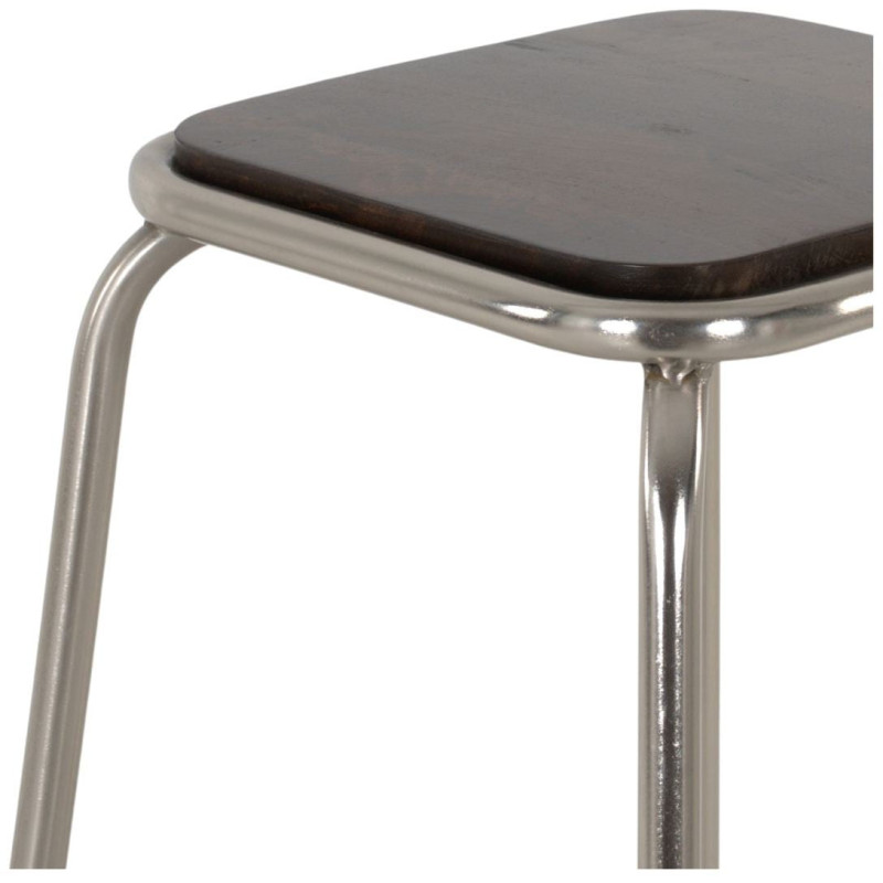 Tabouret de bar métal chromé et bois foncé 77 cm Trévico  - 4