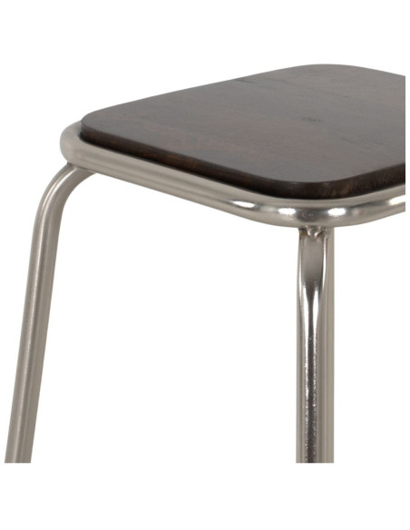 Tabouret de bar métal chromé et bois foncé 77 cm Trévico  - 4