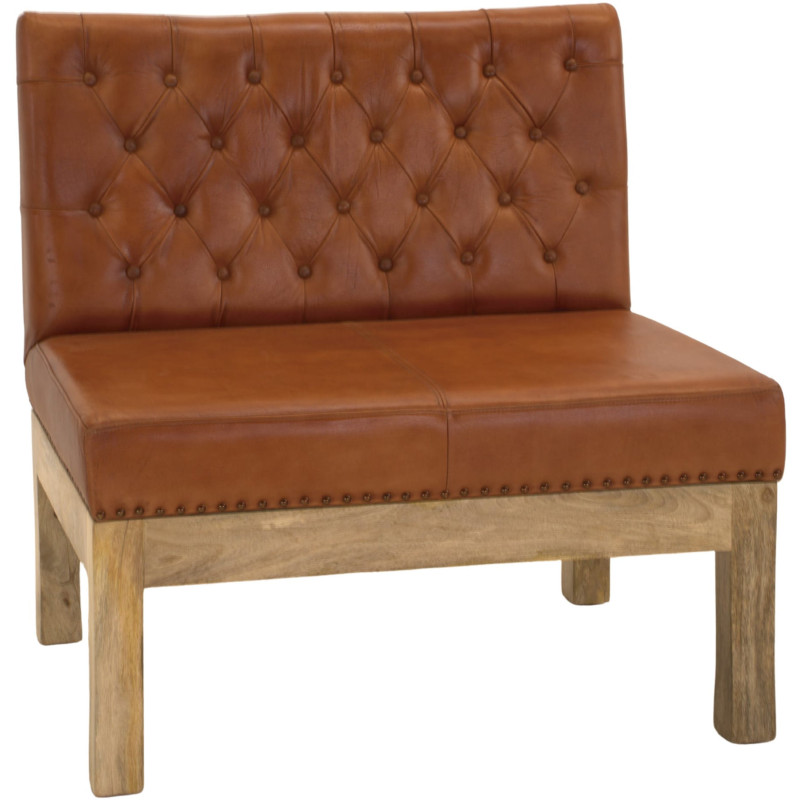 Banquette en cuir véritable capitonnée brun cognac 90x70x90 cm Ragusa  - 1