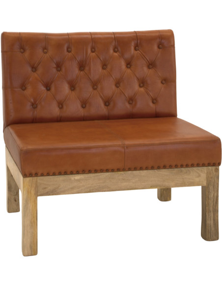 Banquette en cuir véritable capitonnée brun cognac 90x70x90 cm Ragusa  - 1