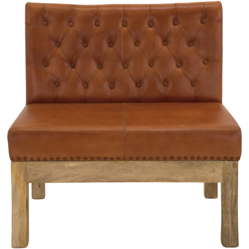 Banquette en cuir véritable capitonnée brun cognac 90x70x90 cm Ragusa  - 2