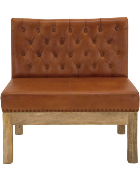 Banquette en cuir véritable capitonnée brun cognac 90x70x90 cm Ragusa  - 2