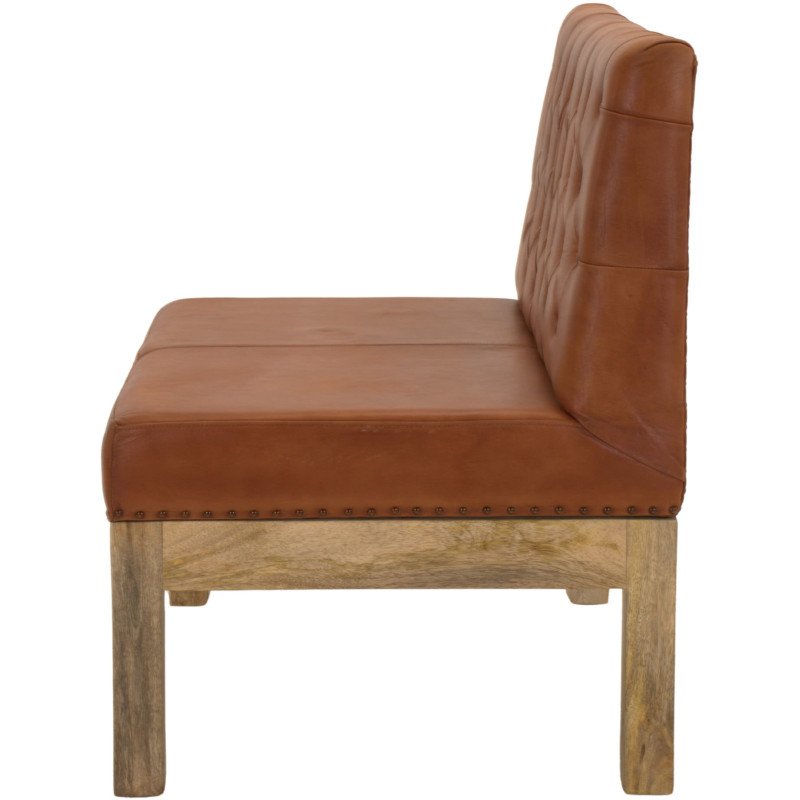 Banquette en cuir véritable capitonnée brun cognac 90x70x90 cm Ragusa  - 3