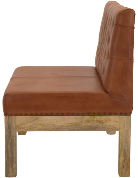 Banquette en cuir véritable capitonnée brun cognac 90x70x90 cm Ragusa  - 3