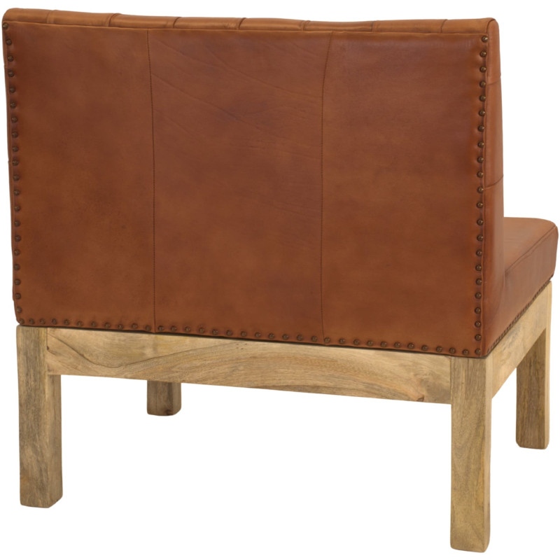 Banquette en cuir véritable capitonnée brun cognac 90x70x90 cm Ragusa  - 4