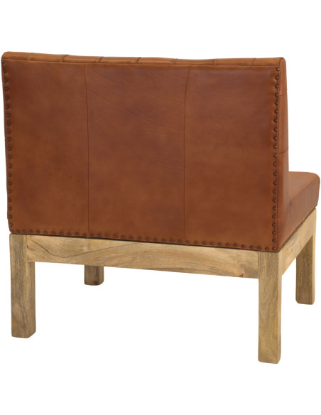 Banquette en cuir véritable capitonnée brun cognac 90x70x90 cm Ragusa  - 4
