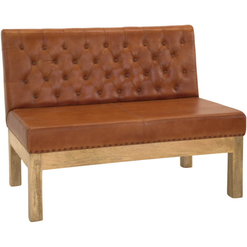 Banquette 2 places en cuir véritable capitonnée brun cognac 120x70x90 cm Ragusa  - 1