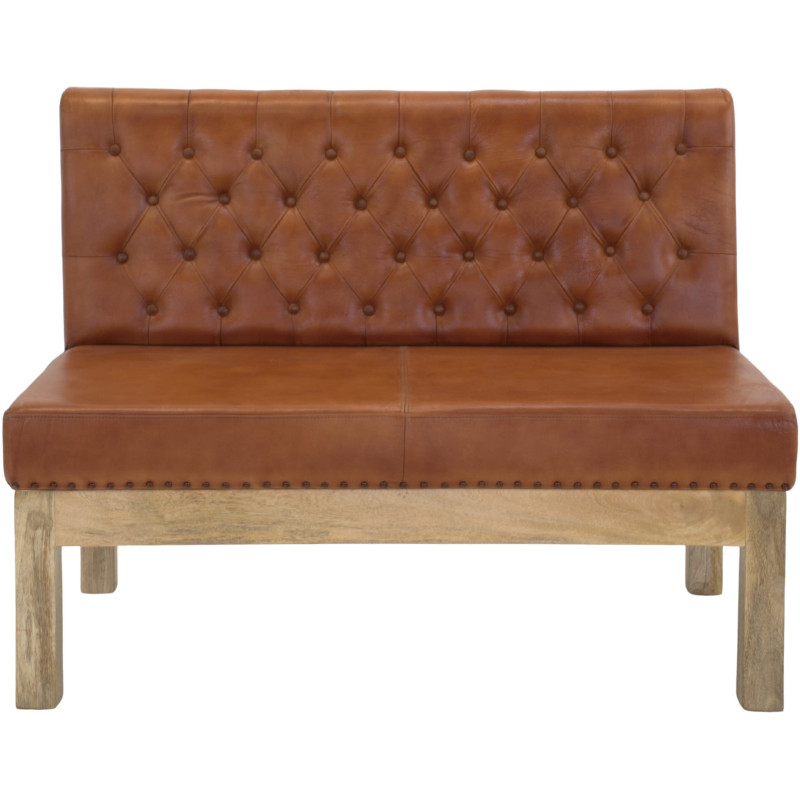 Banquette 2 places en cuir véritable capitonnée brun cognac 120x70x90 cm Ragusa  - 2