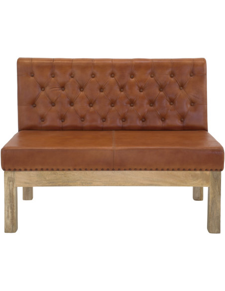 Banquette 2 places en cuir véritable capitonnée brun cognac 120x70x90 cm Ragusa  - 2
