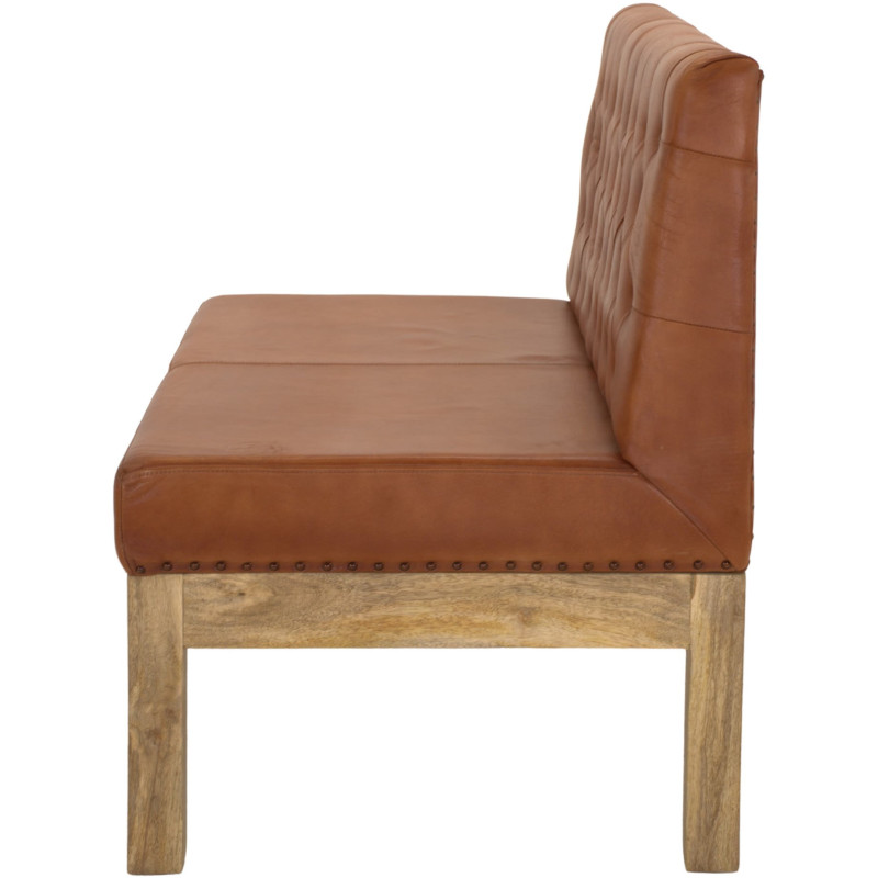 Banquette 2 places en cuir véritable capitonnée brun cognac 120x70x90 cm Ragusa  - 3