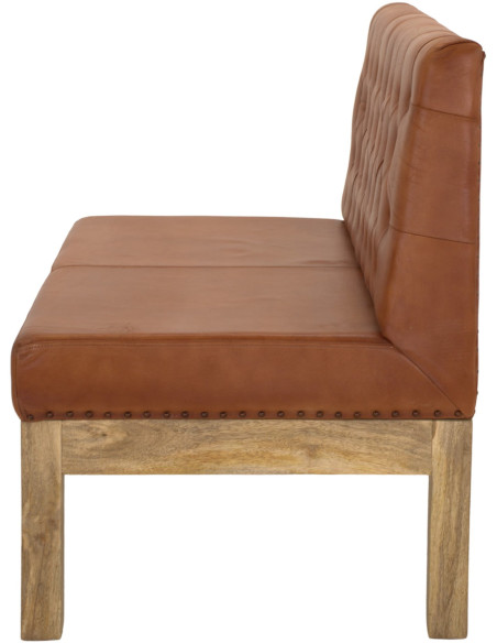 Banquette 2 places en cuir véritable capitonnée brun cognac 120x70x90 cm Ragusa  - 3