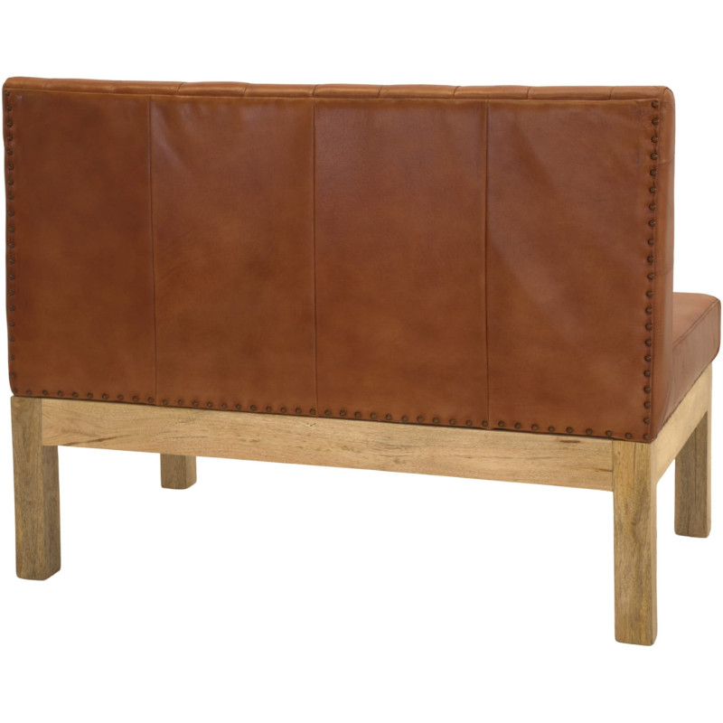 Banquette 2 places en cuir véritable capitonnée brun cognac 120x70x90 cm Ragusa  - 4