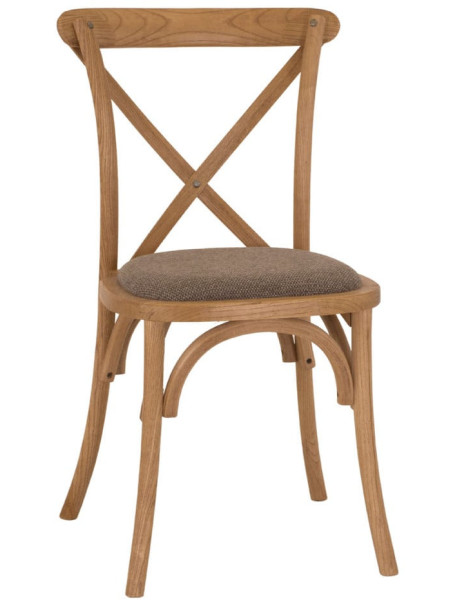 Chaise bistrot bois d’orme assise tissu brun grège 50x54x88 cm Arbois  - 1