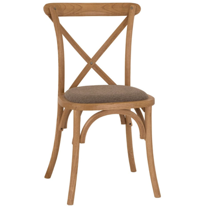 Chaise bistrot bois d’orme assise tissu brun grège 50x54x88 cm Arbois  - 1