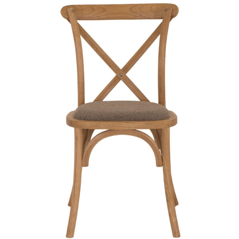 Chaise bistrot bois d’orme assise tissu brun grège 50x54x88 cm Arbois  - 3