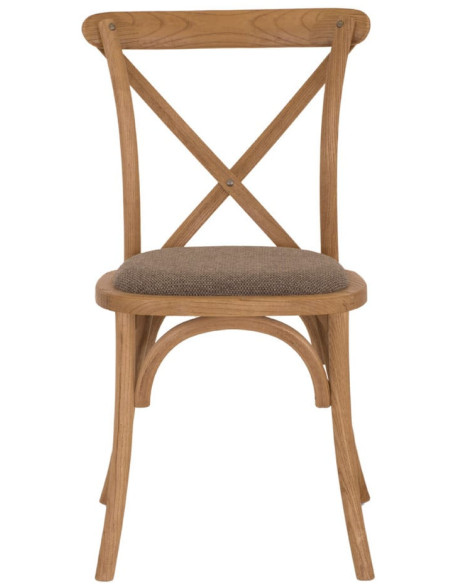 Chaise bistrot bois d’orme assise tissu brun grège 50x54x88 cm Arbois  - 3