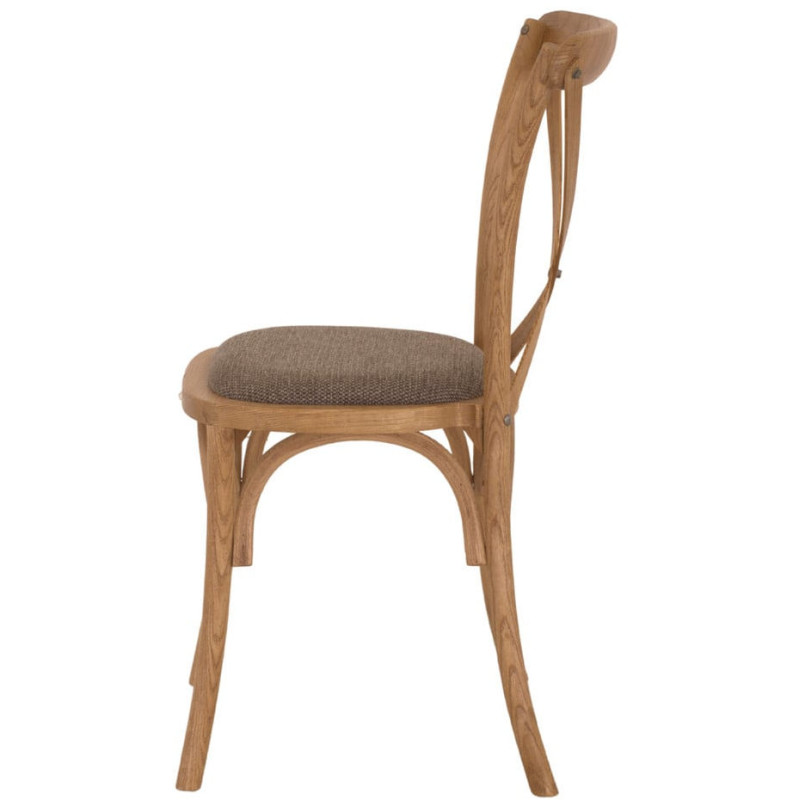 Chaise bistrot bois d’orme assise tissu brun grège 50x54x88 cm Arbois  - 4