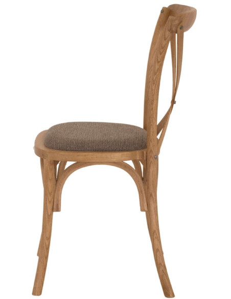Chaise bistrot bois d’orme assise tissu brun grège 50x54x88 cm Arbois  - 4