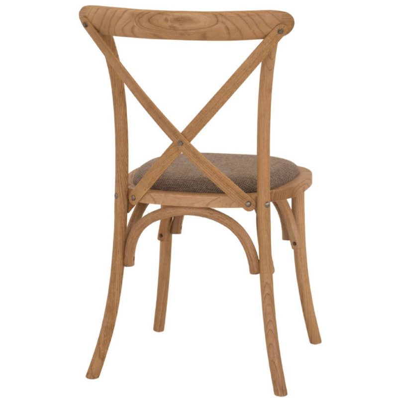 Chaise bistrot bois d’orme assise tissu brun grège 50x54x88 cm Arbois  - 5