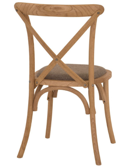 Chaise bistrot bois d’orme assise tissu brun grège 50x54x88 cm Arbois  - 5