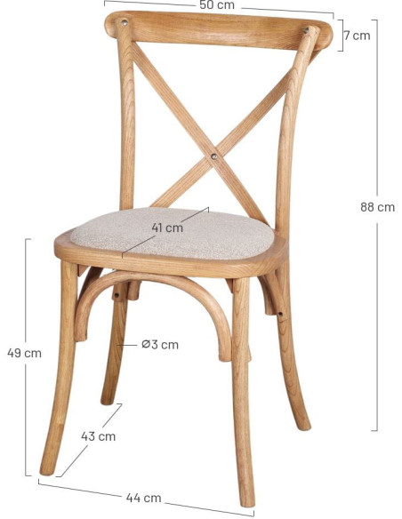 Chaise bistrot bois d’orme assise tissu brun grège 50x54x88 cm Arbois  - 6