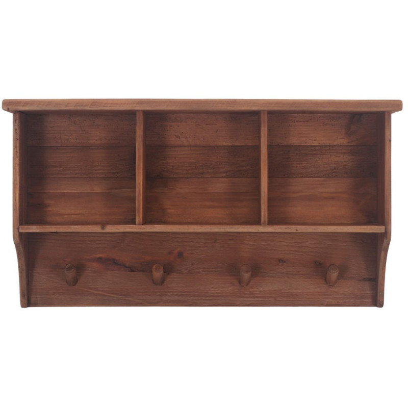 Étagère murale bois de pin ancien brun 4 patères 87x21,5x47 cm Gerace  - 2