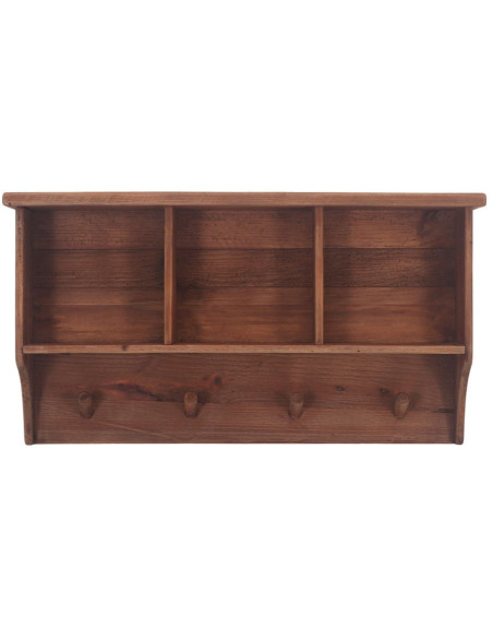 Étagère murale bois de pin ancien brun 4 patères 87x21,5x47 cm Gerace  - 2