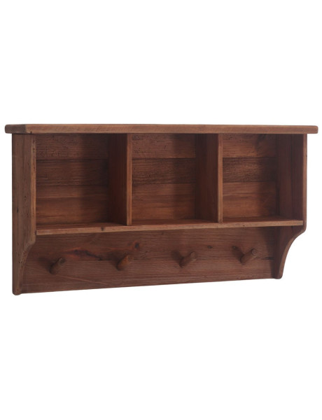 Étagère murale bois de pin ancien brun 4 patères 87x21,5x47 cm Gerace  - 1