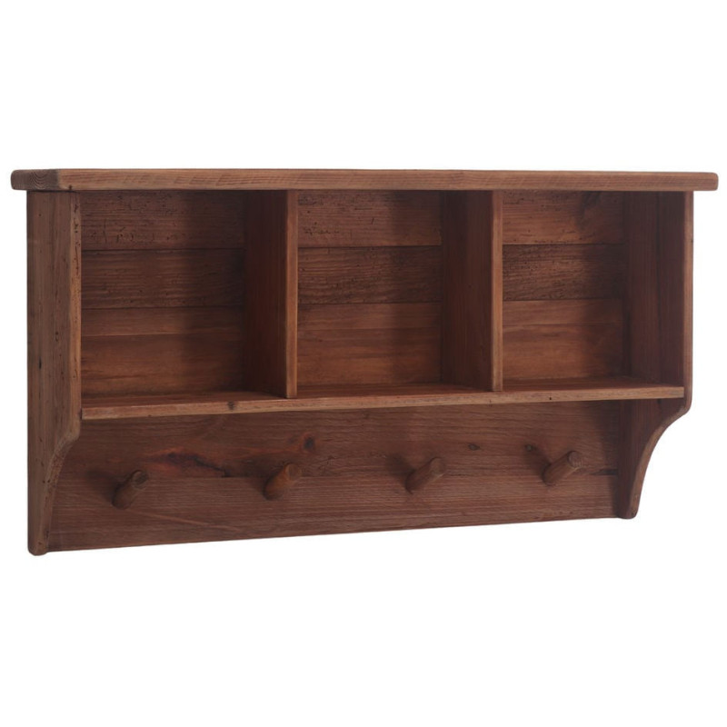 Étagère murale bois de pin ancien brun 4 patères 87x21,5x47 cm Gerace  - 1