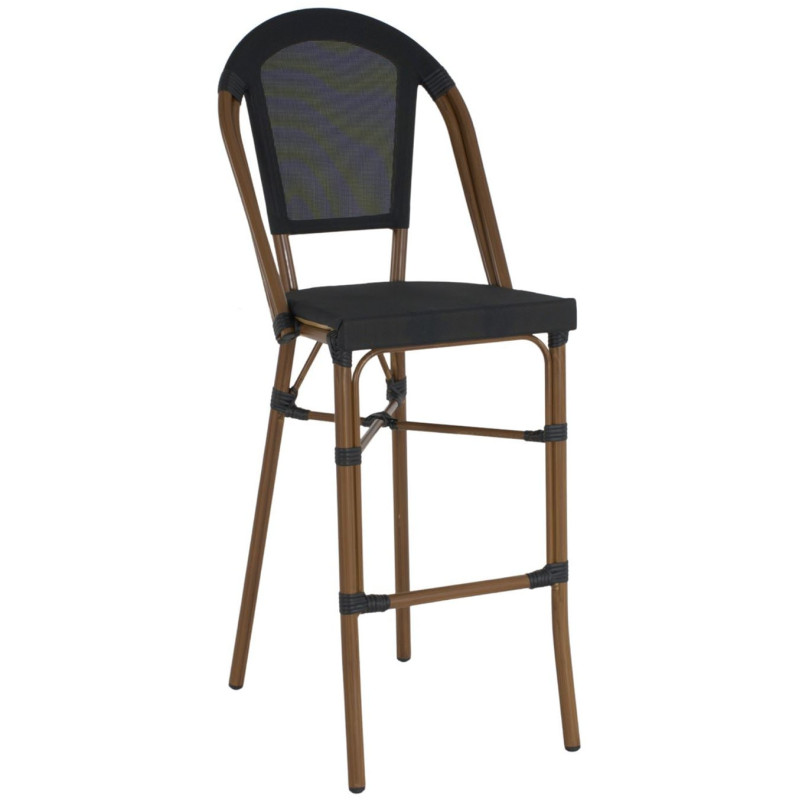 Tabouret de bar extérieur aluminium effet bambou noir 47x55x119 cm Taverno  - 2