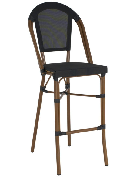 Tabouret de bar extérieur aluminium effet bambou noir 47x55x119 cm Taverno  - 2