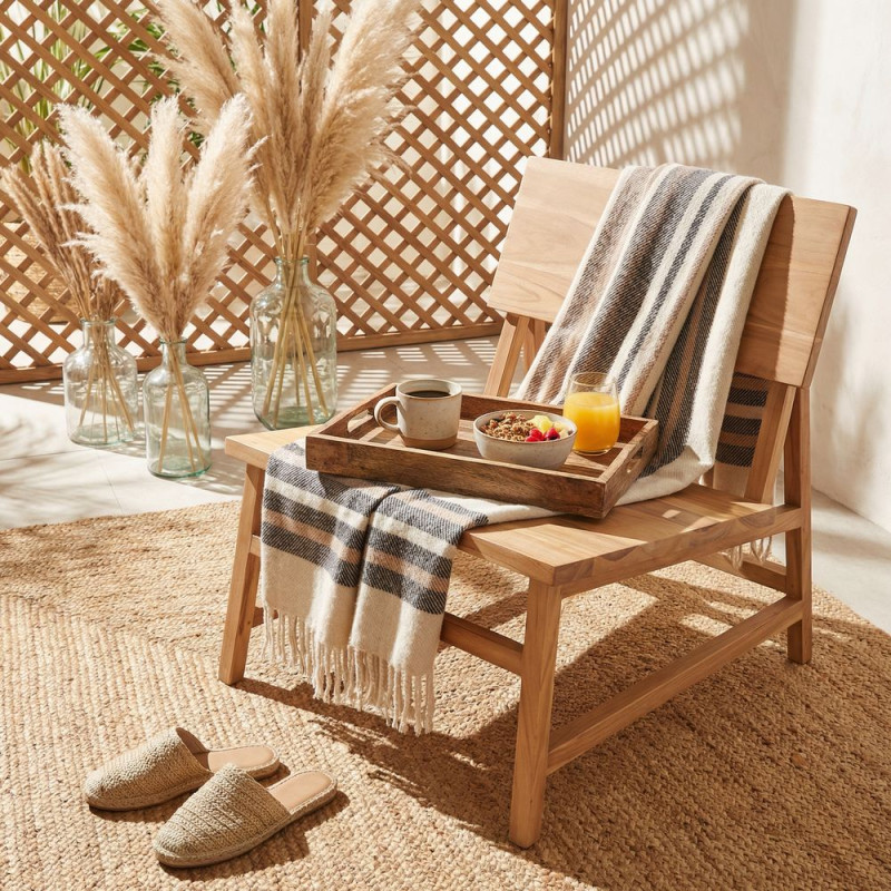 Fauteuil lounge bas teck massif naturel 63x74x72 cm Talamone  - 7