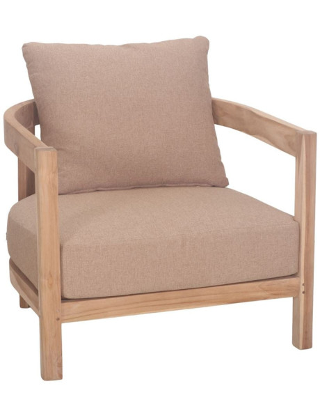 Fauteuil lounge teck massif coussins taupe 79x78x67 cm Valmoria  - 1