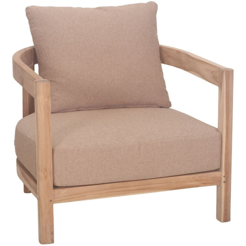 Fauteuil lounge teck massif coussins taupe 79x78x67 cm Valmoria  - 1