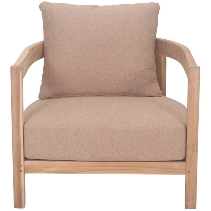 Fauteuil lounge teck massif coussins taupe 79x78x67 cm Valmoria  - 3