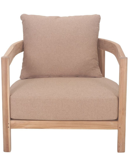 Fauteuil lounge teck massif coussins taupe 79x78x67 cm Valmoria  - 3