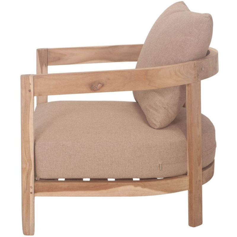 Fauteuil lounge teck massif coussins taupe 79x78x67 cm Valmoria  - 4