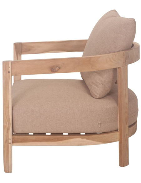 Fauteuil lounge teck massif coussins taupe 79x78x67 cm Valmoria  - 4