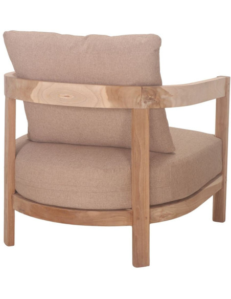 Fauteuil lounge teck massif coussins taupe 79x78x67 cm Valmoria  - 5