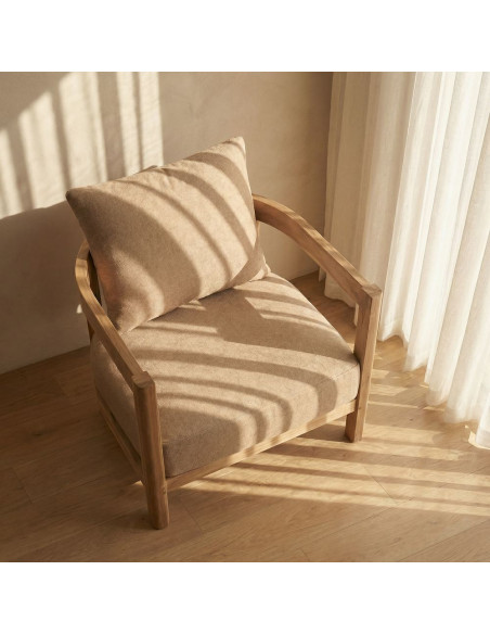 Fauteuil lounge teck massif coussins taupe 79x78x67 cm Valmoria  - 7