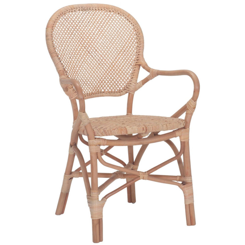 Chaise rotin cannage avec accoudoirs naturel 54x59x88 cm Vireliane  - 1