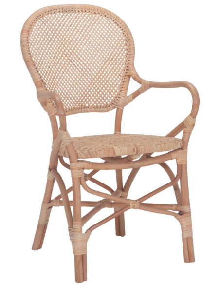 Chaise rotin cannage avec accoudoirs naturel 54x59x88 cm Vireliane  - 1